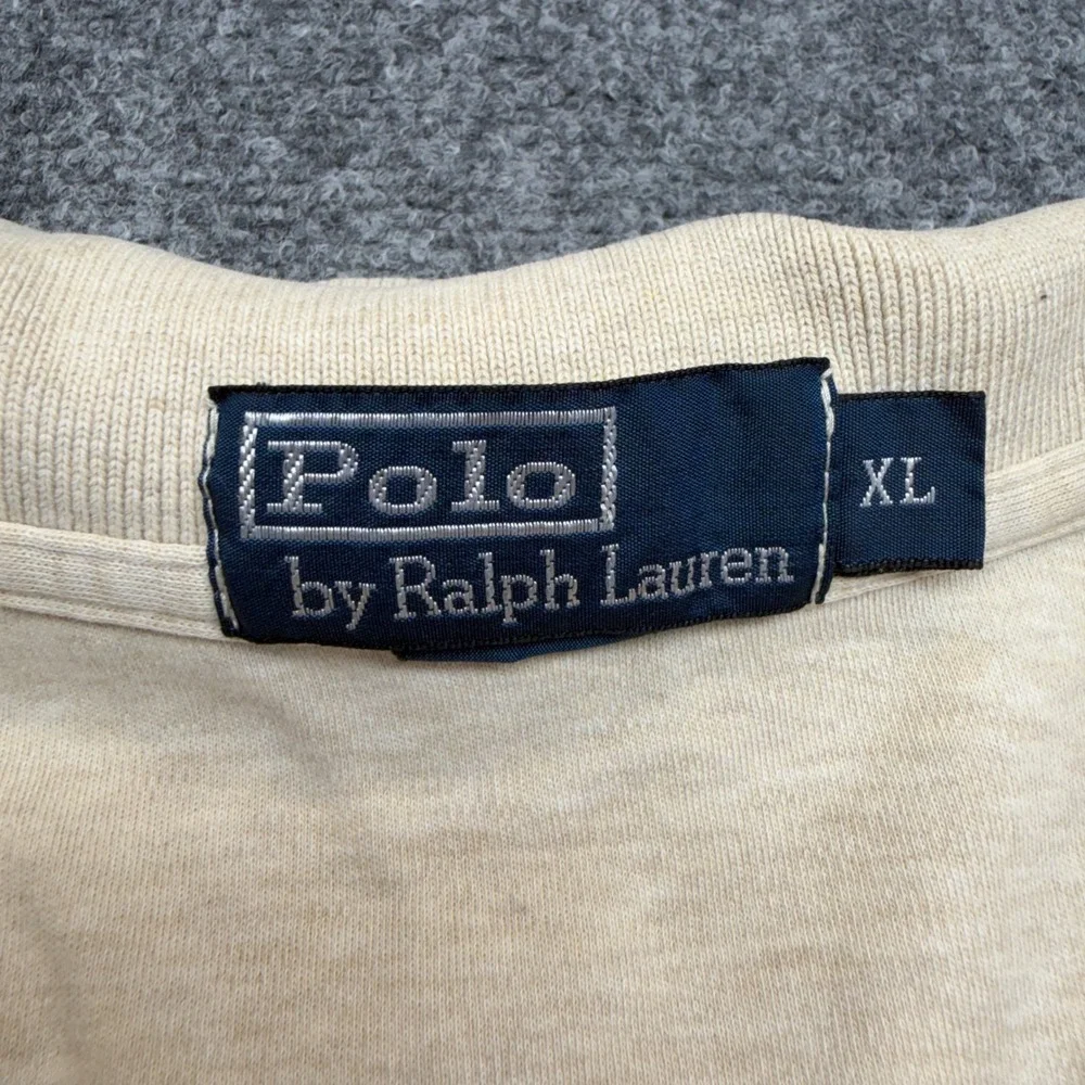 Vtg Polo Ralph Lauren Mens XL Long Sleeve Polo Shirt Beige Heather Pony Logo